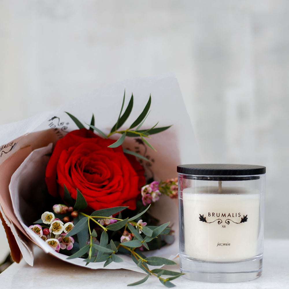 Rosa roja con vela de jazmín BRUMALIS