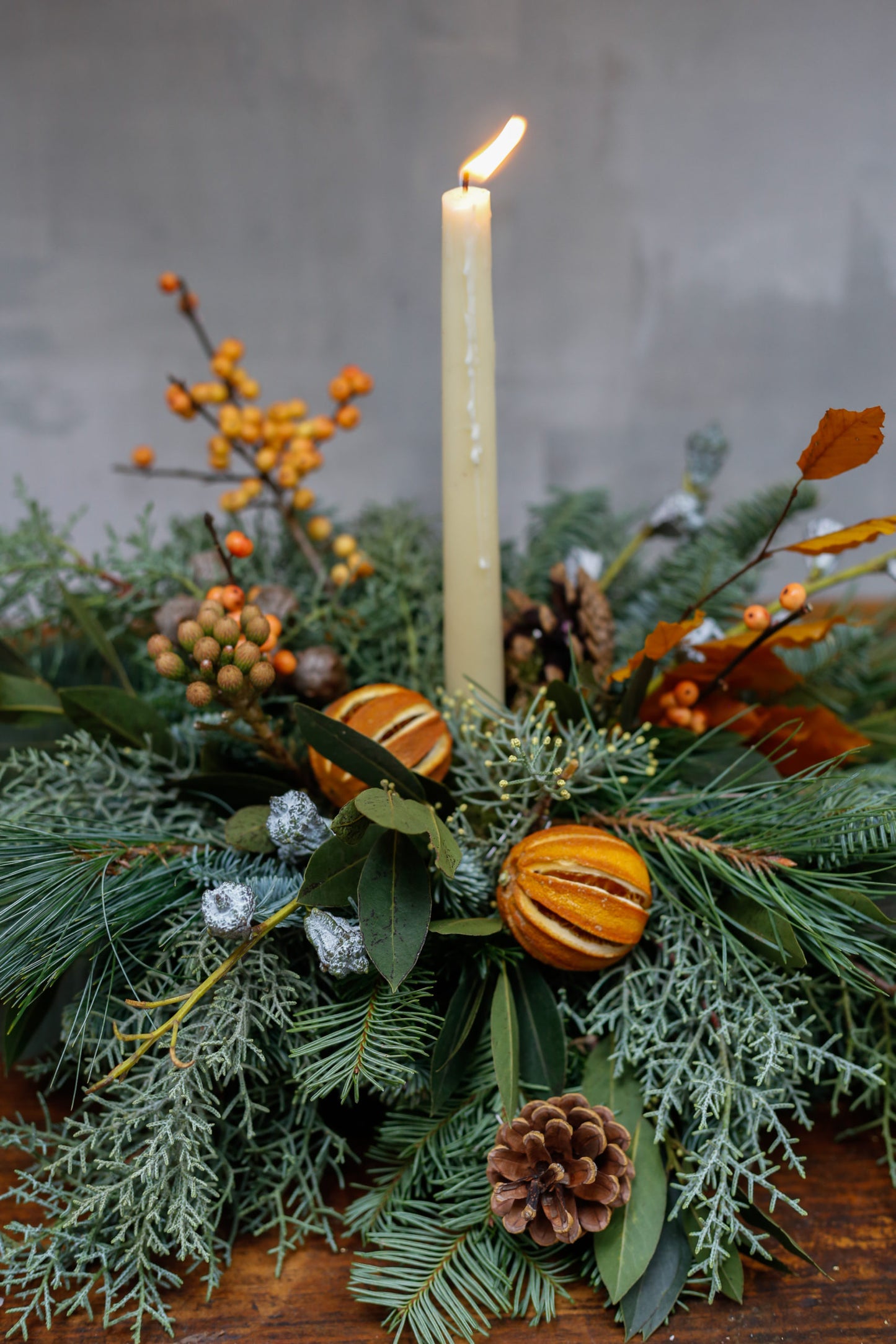 Centro de mesa de Navidad con naranjas