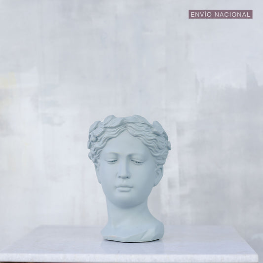 Jarrón cabeza cerámica gris azulado