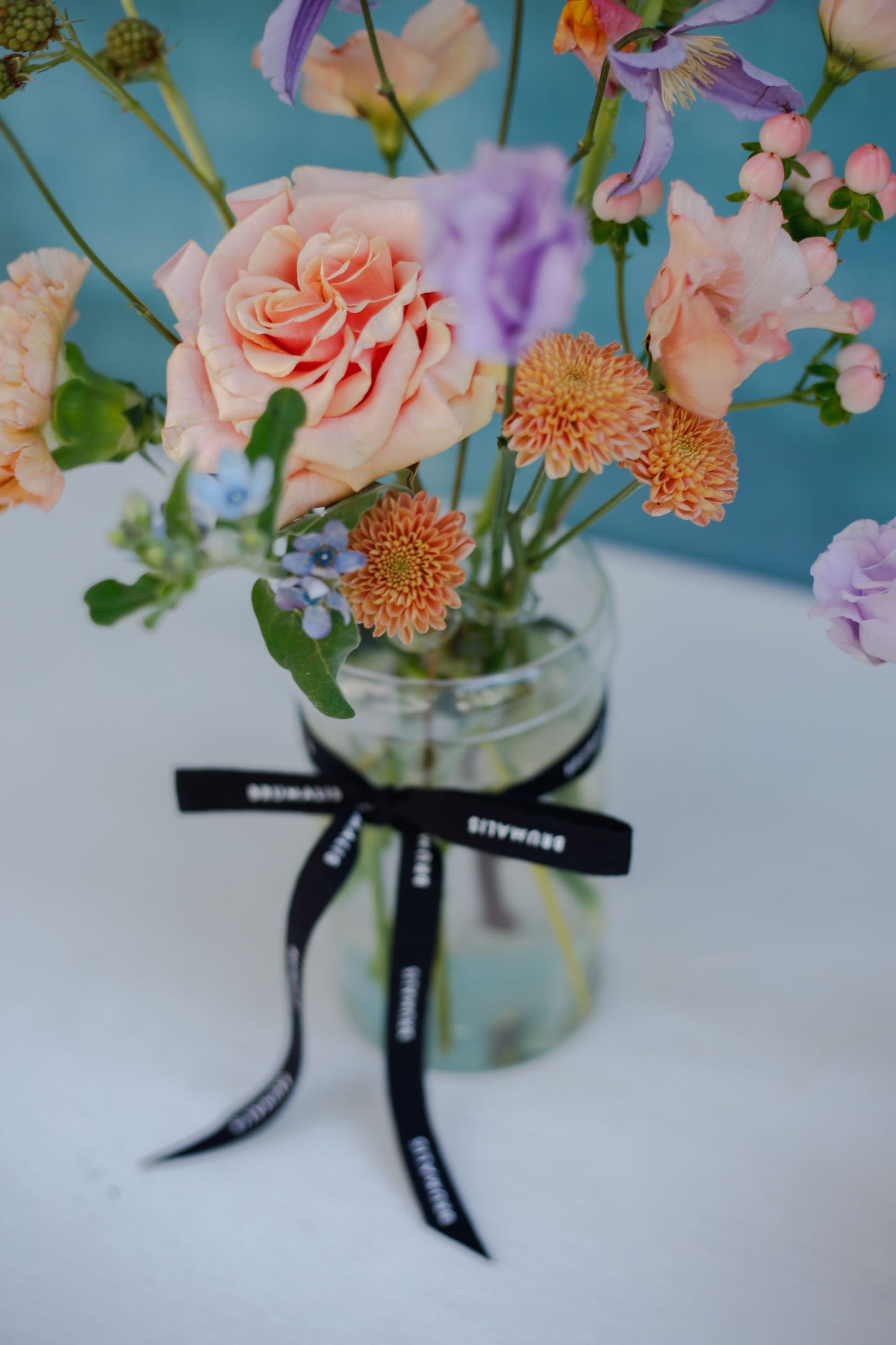 Flores jarrón ikebana de cristal soplado