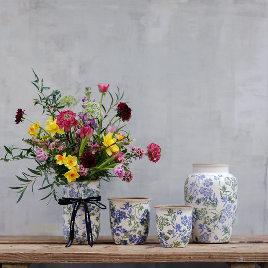 Bulbos de temporada en jarrón print azul y verde