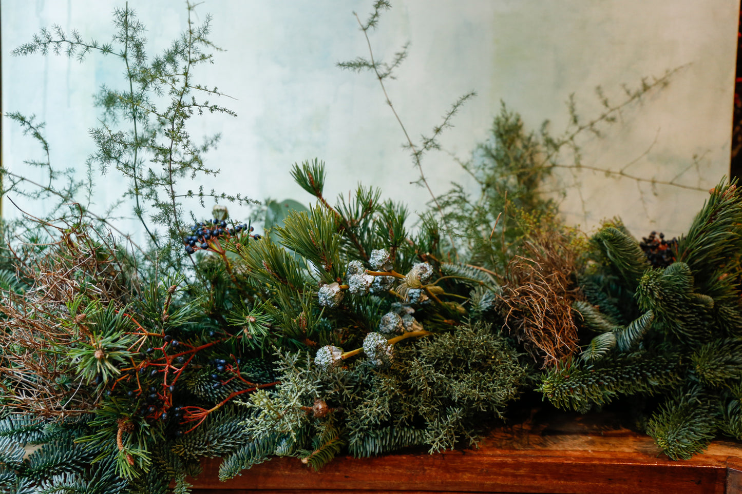 Guirnalda de Navidad con verdes por metro