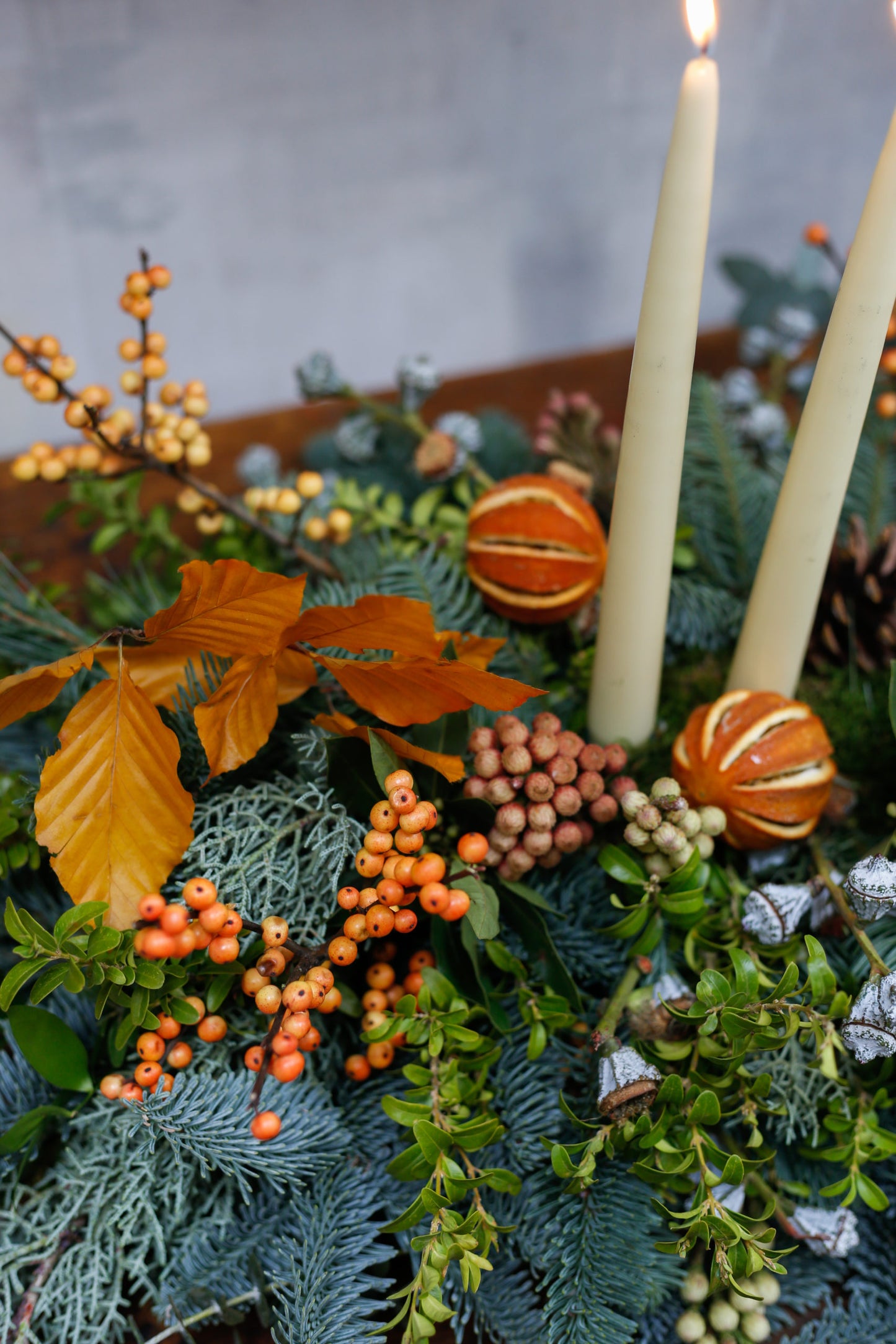 Centro de mesa de Navidad con naranjas