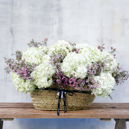 Cesta XL con hortensias