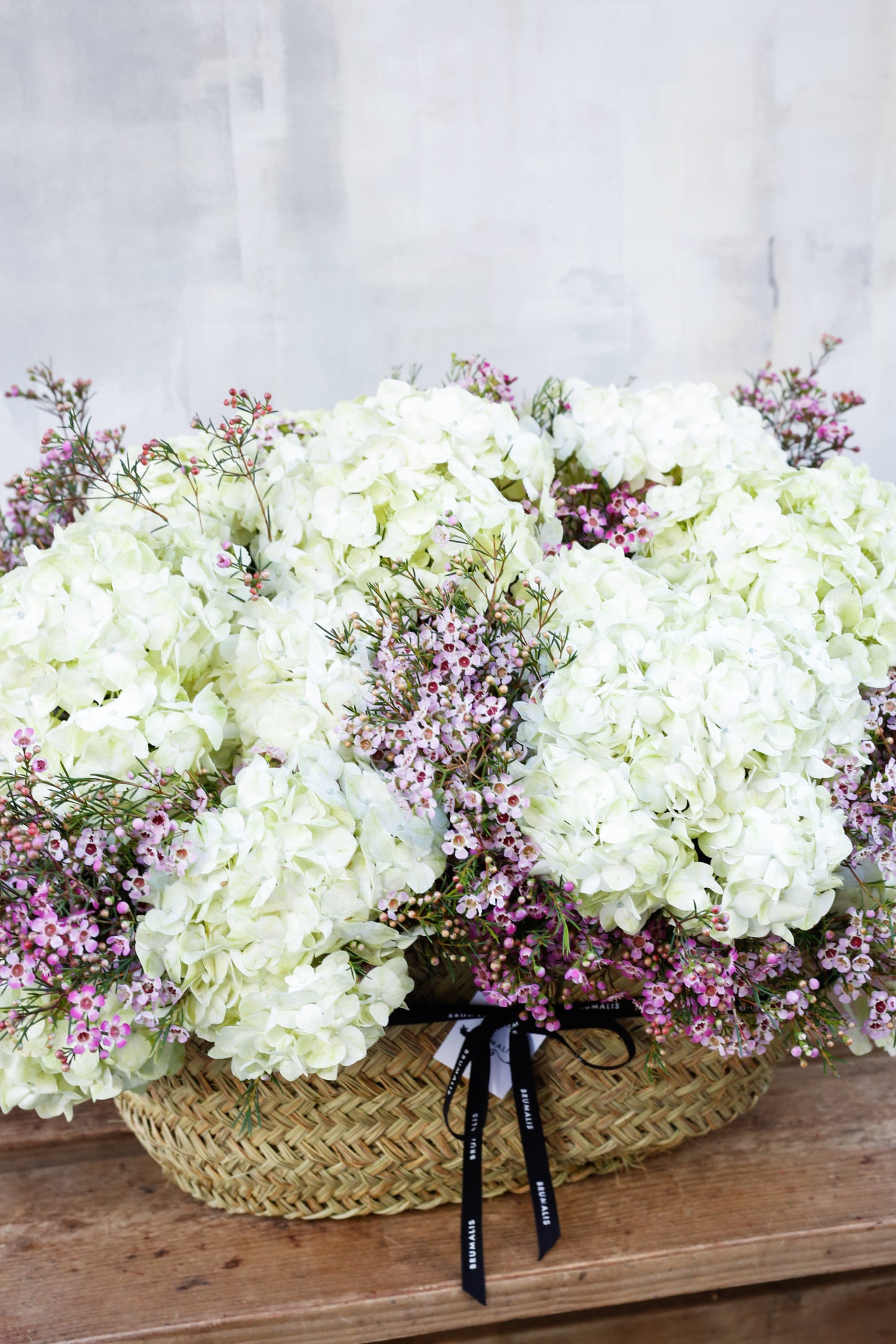 Cesta XL con hortensias