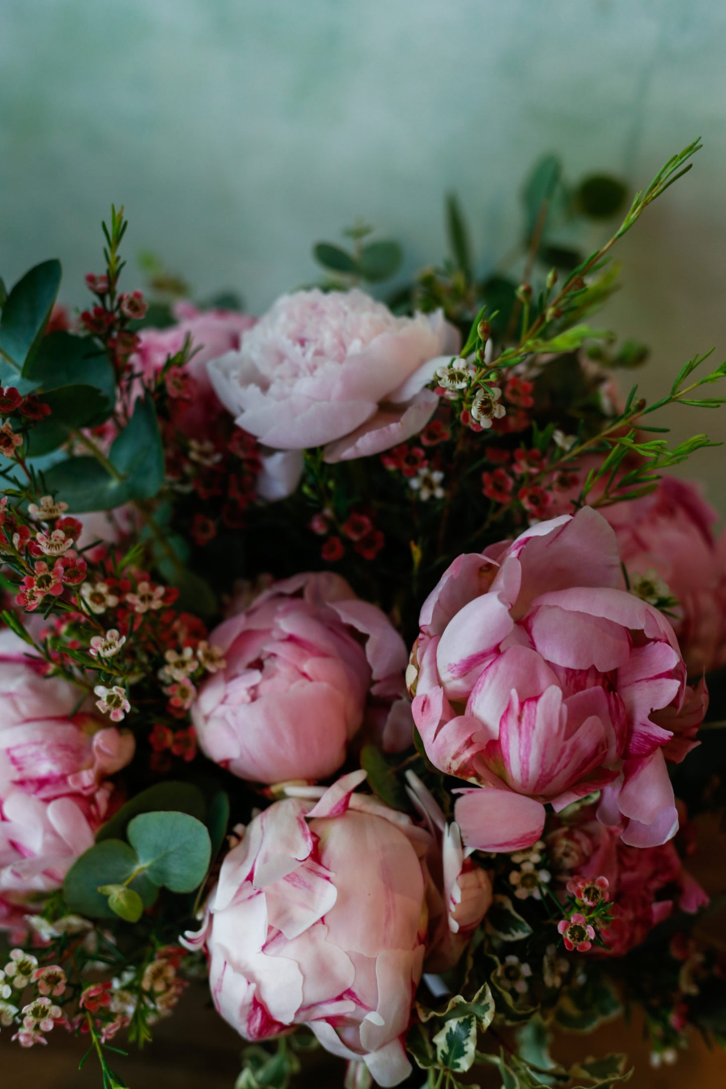 Peonías rosas en jarrón
