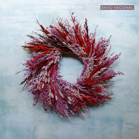 Corona de espigas preservadas rojo & rosa - Envío nacional